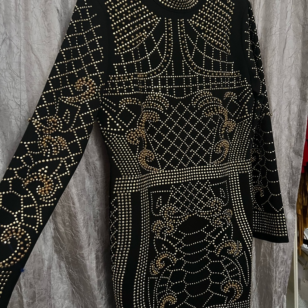 Elegant Black and Gold Studded Dress